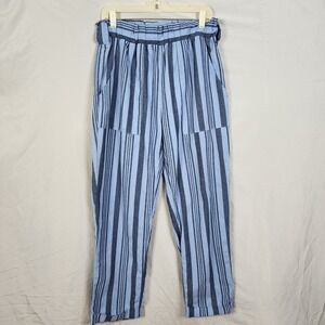 CI SONO Size Large "Ariana" Blue Striped Cotton Blend Paperbag Casual Pants